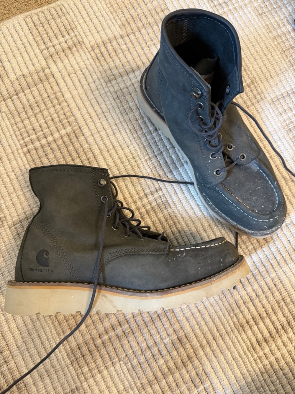 Carhartt Men's Charcoal Gray Moc Toe Work Boots with Tan Sole